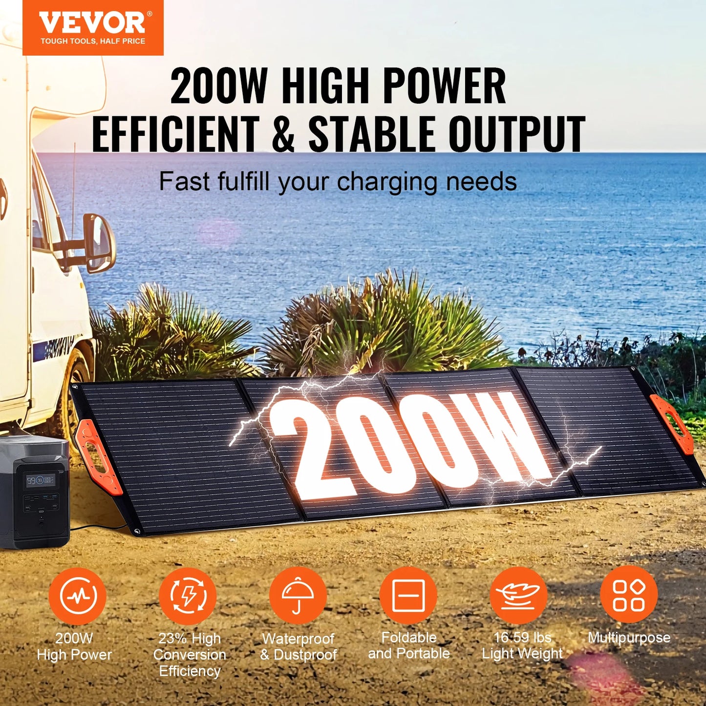 Portable Monocrystalline Solar Panel Foldable and Waterproof.