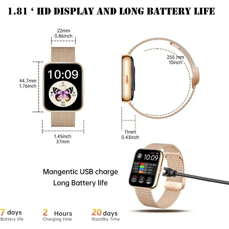smart Watch (Answer/Make Calls), 1.85"HD Smart Watch for Women