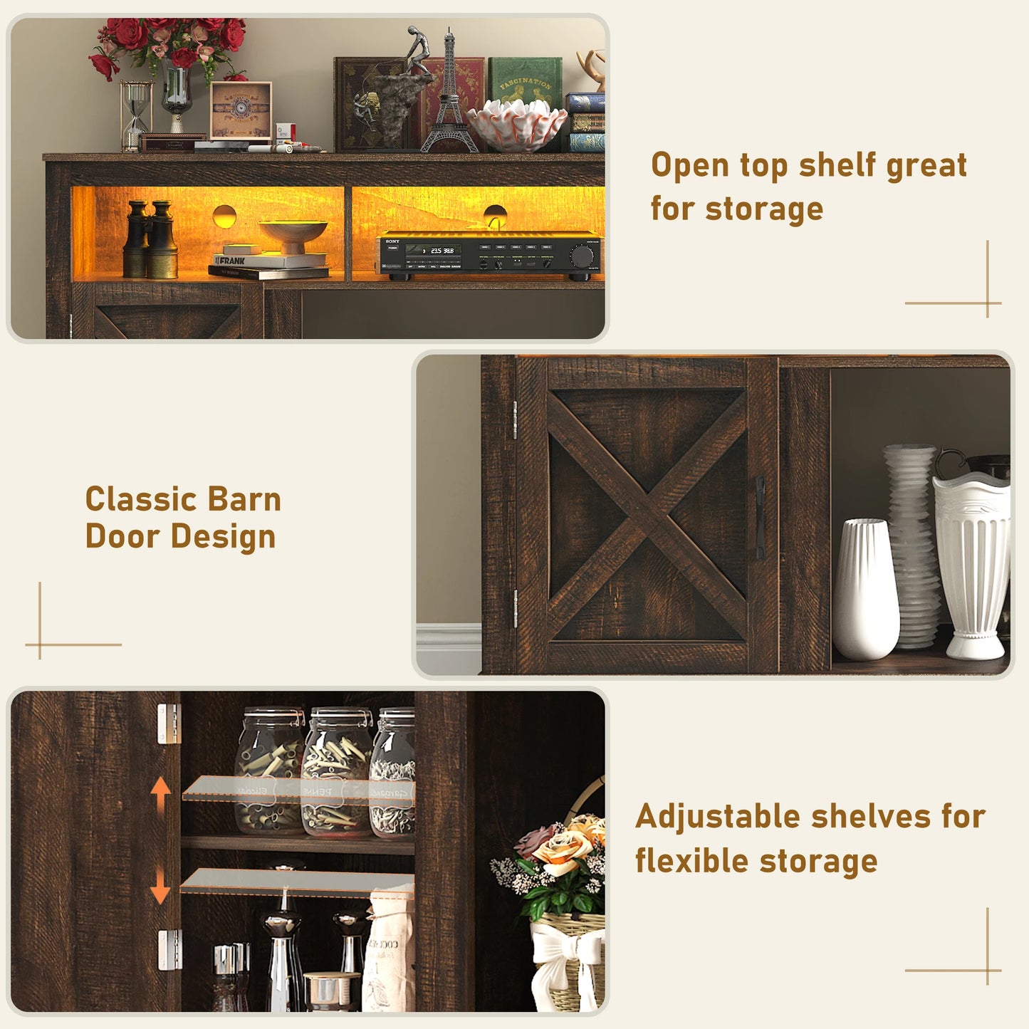 70'' Farmhouse Fireplace TV Stand with Barn Door