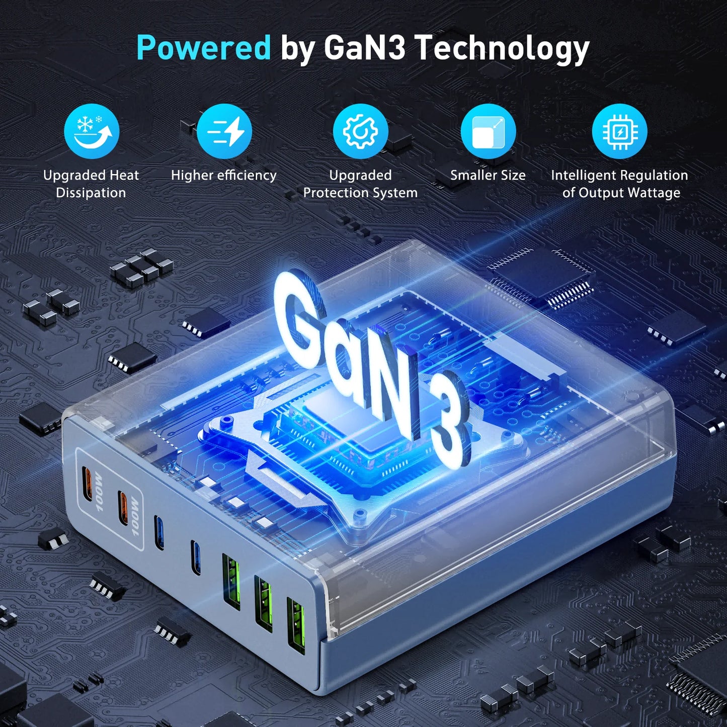 USB C Fast Charger 300 Watt: 7 Port USB Charging Station Hub Brick