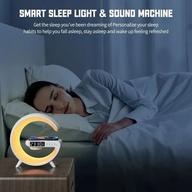 Wireless Charger Stand Bluetooth Speaker, Clock Light Lamp For iPhone Samsung