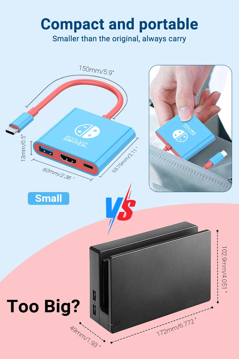 Portable TV Dock Charging Docking Station with HDMI and USB 3.0 Set for Nintendo Switch OLED