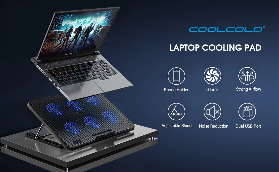 15.6-17.3inch Laptop Cooling Pad with 6 Quiet Fans