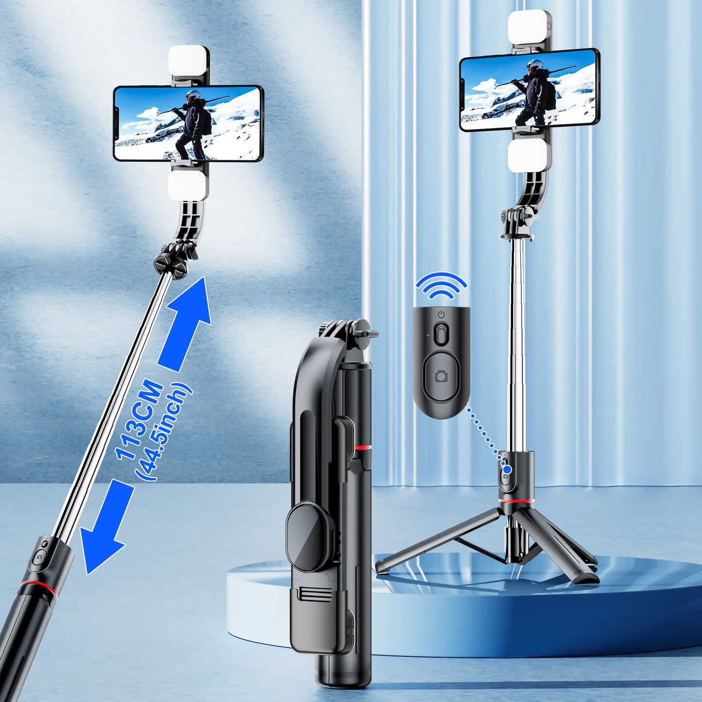 Tripod Selfie Stick with front rear fill light