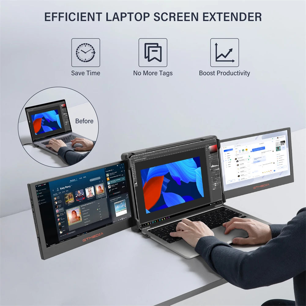 11.6Inch Portable Monitor ,Triple Dual Extender Screen Full View Fold Display For 13.0-17.3Inch Laptops