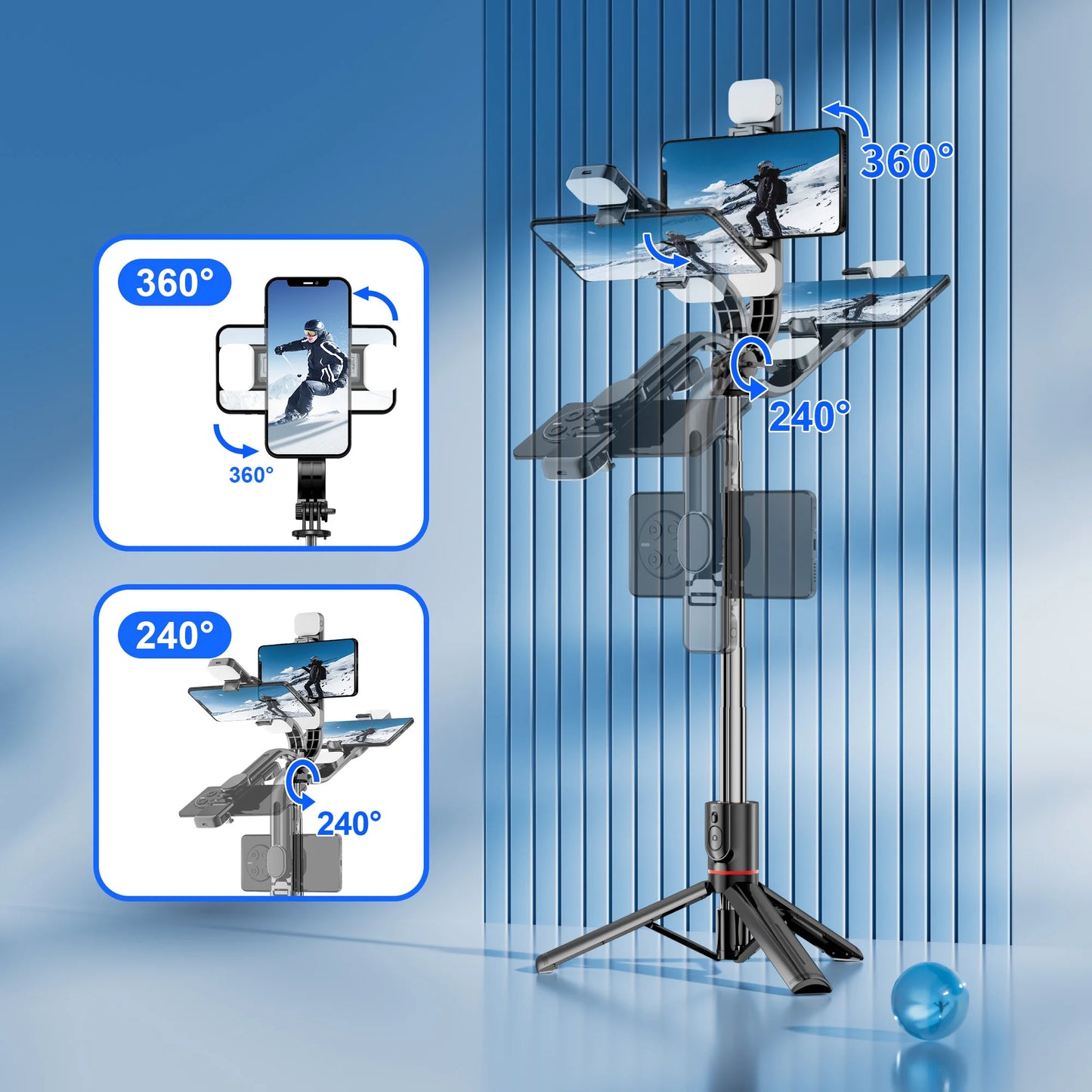 Tripod Selfie Stick with front rear fill light