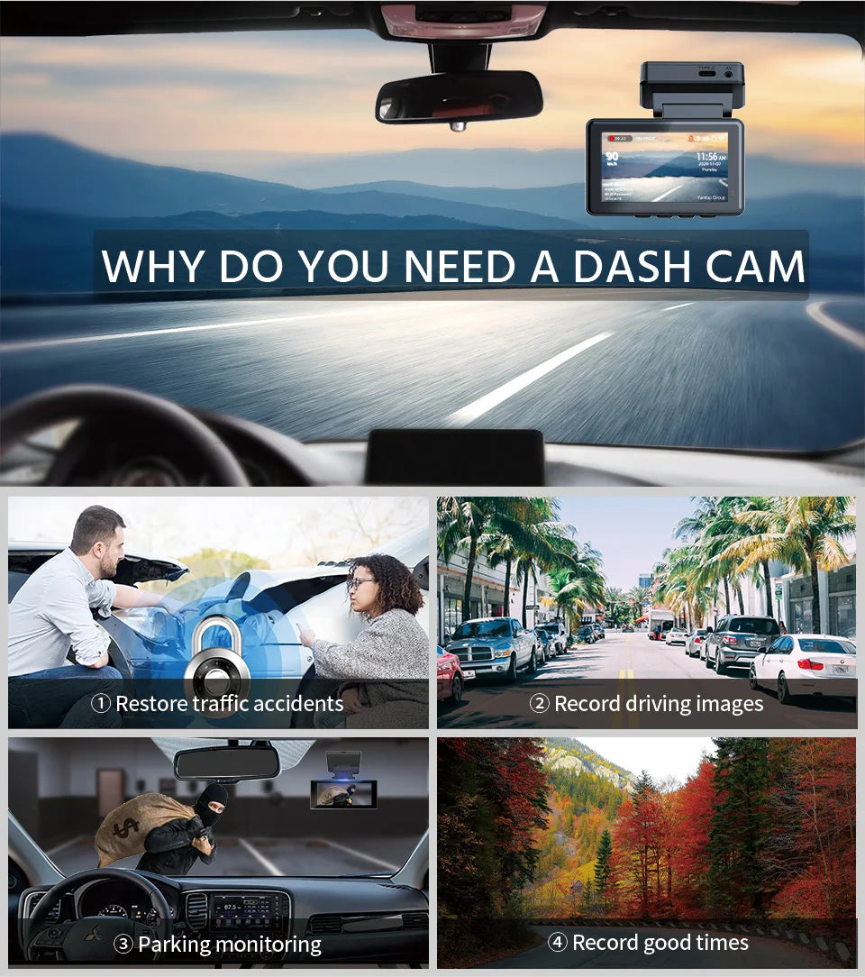 4K Dash Cam Car, Dual Lens Night Vision ,