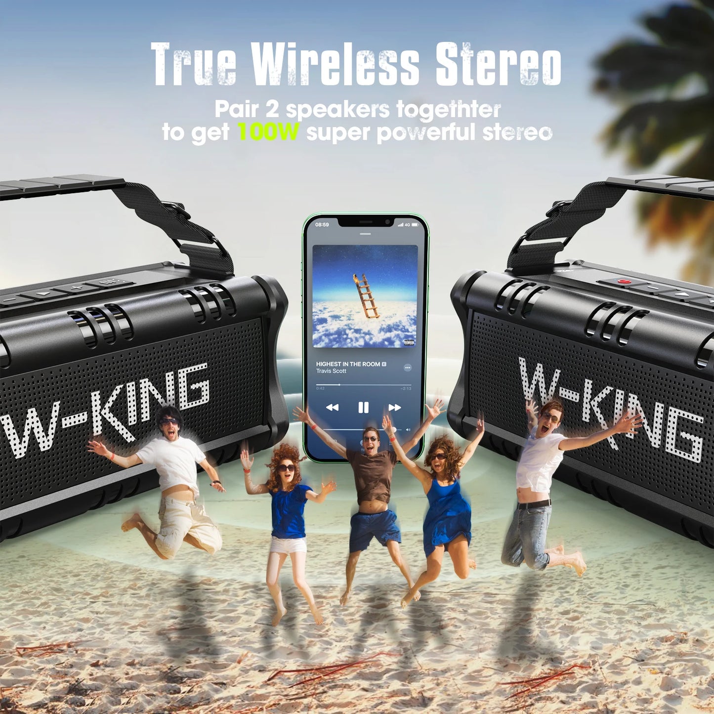 Bluetooth Speaker, 90W Peak, Waterproof, Wireless, Large Outdoor Portable Speaker