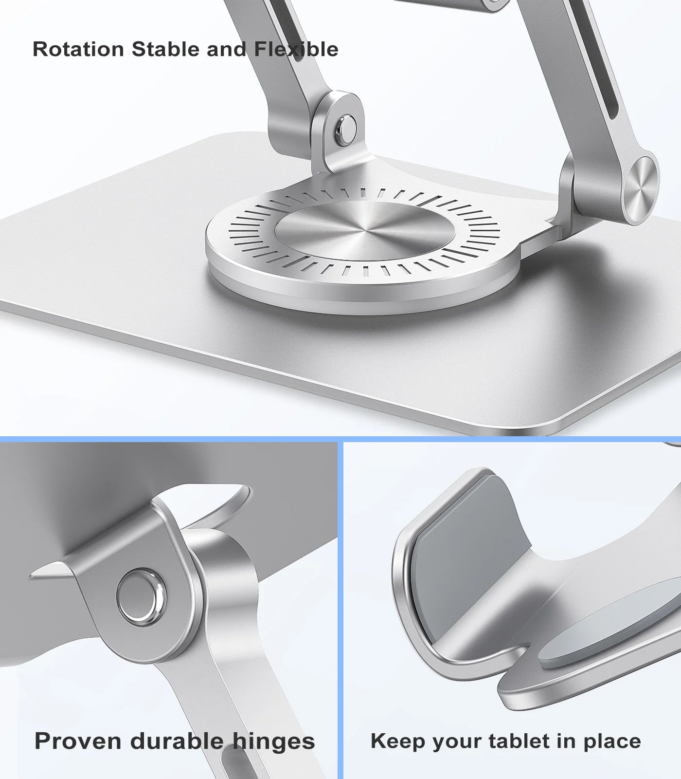 Tablet Stand Adjustable with 360 Swivel Base Aluminum