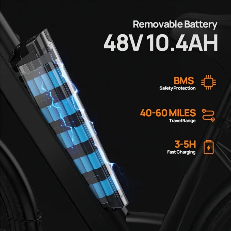 750W E-Bike Commuter 26x2" Tires, for Adults
