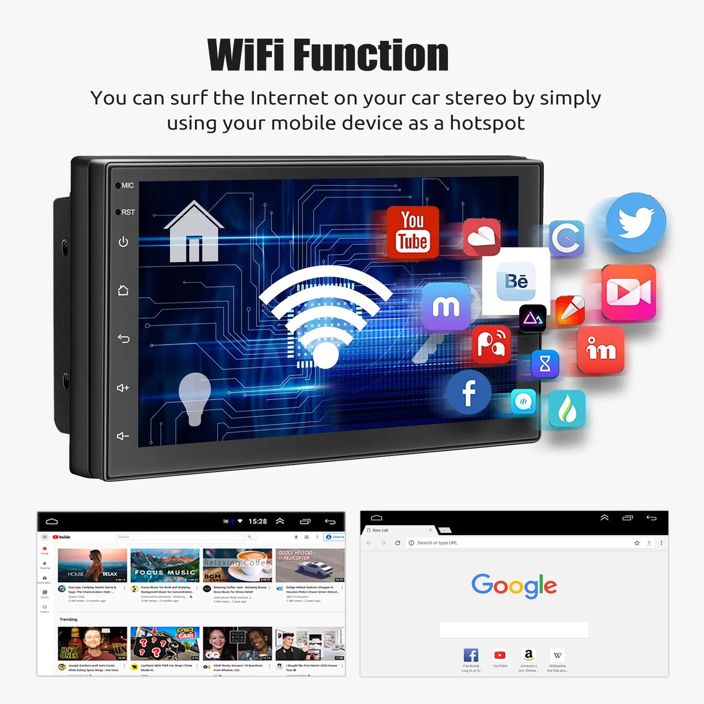 10“ 2 DIN Android 14 4+64G Car Stereo, Carplay Touchscreen