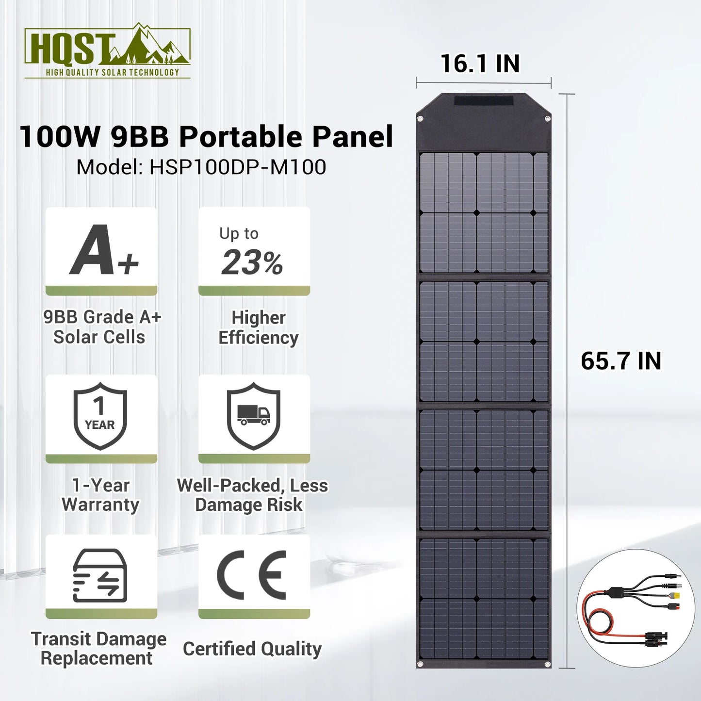100W 9BB Portable Solar Panel for Solar Generator and USB Devices,