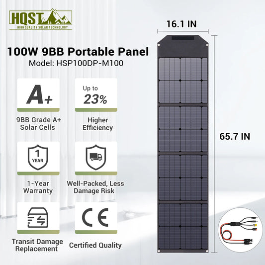 100W 9BB Portable Solar Panel for Solar Generator and USB Devices,