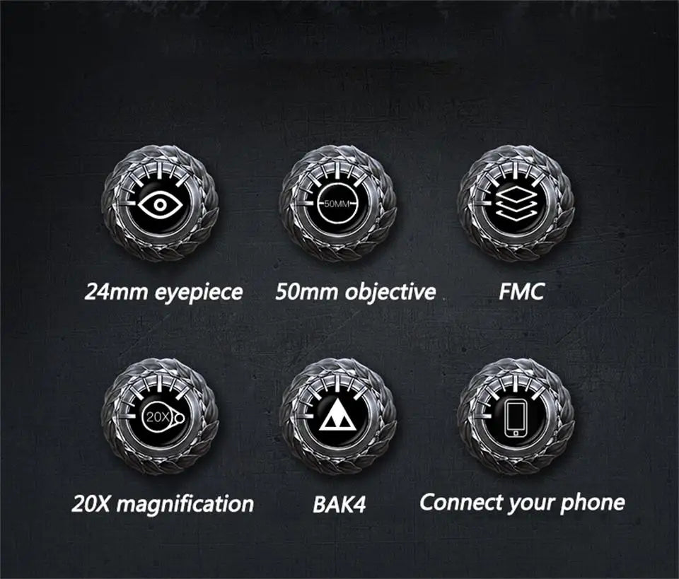 50000M German Military 20X50 Zoom HD BAK4-Prism Powerful Binoculars