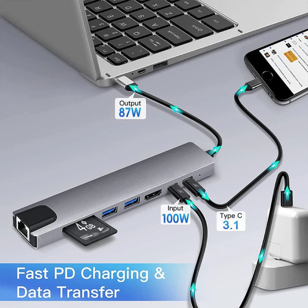 8 in 1 USB C Hub Type C to 4K HDTV Adapter