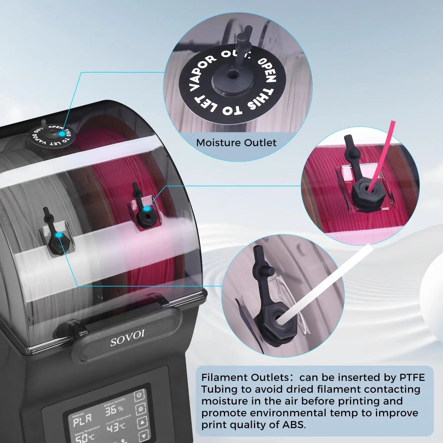 3D Printer Spool Holder with PTC Heater Filament Dehydrator