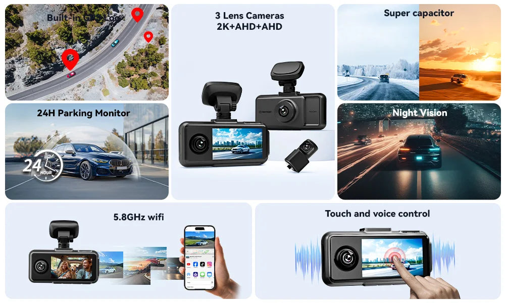 4K Dash Cam Built-in 5.8Ghz WiFi GPS Car DVR Upgrade Night Vision