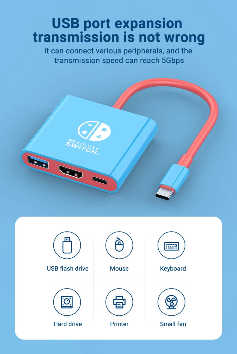 Portable TV Dock Charging Docking Station with HDMI and USB 3.0 Set for Nintendo Switch OLED