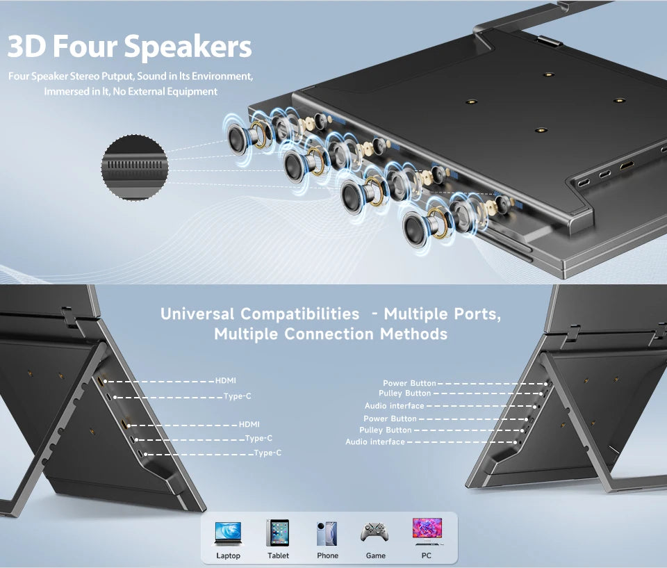 15.6 Inch Dual Portable Monitor for Laptop Folding Stacked Triple Display