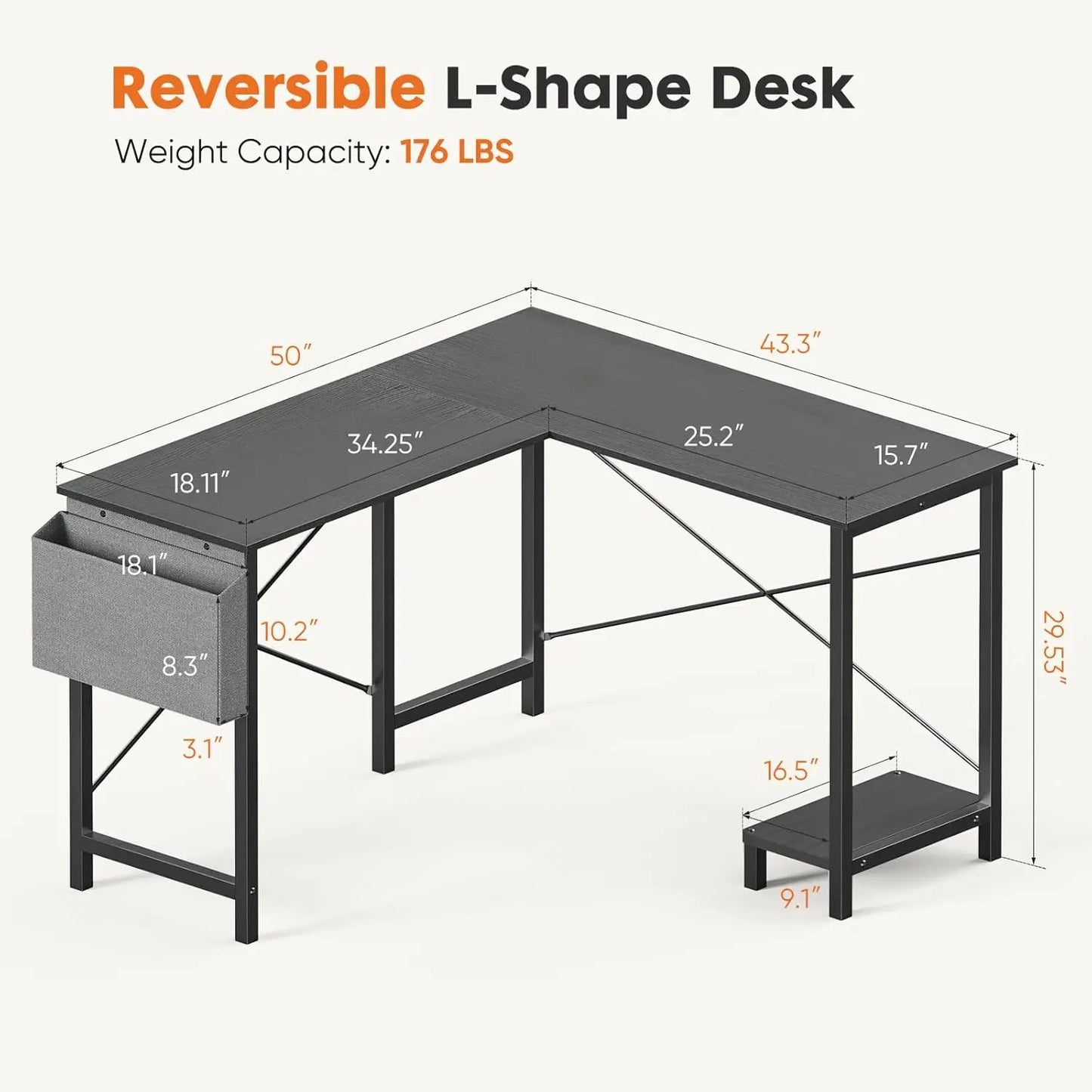 L Shaped Desk. 50-Inch Corner Gaming Desk