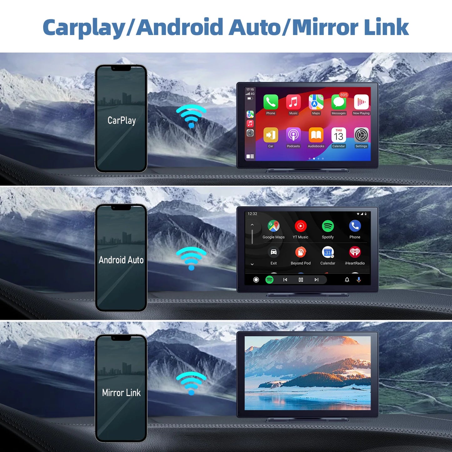 9 Inches Portable Wireless Android Auto Car Play Screen for Car