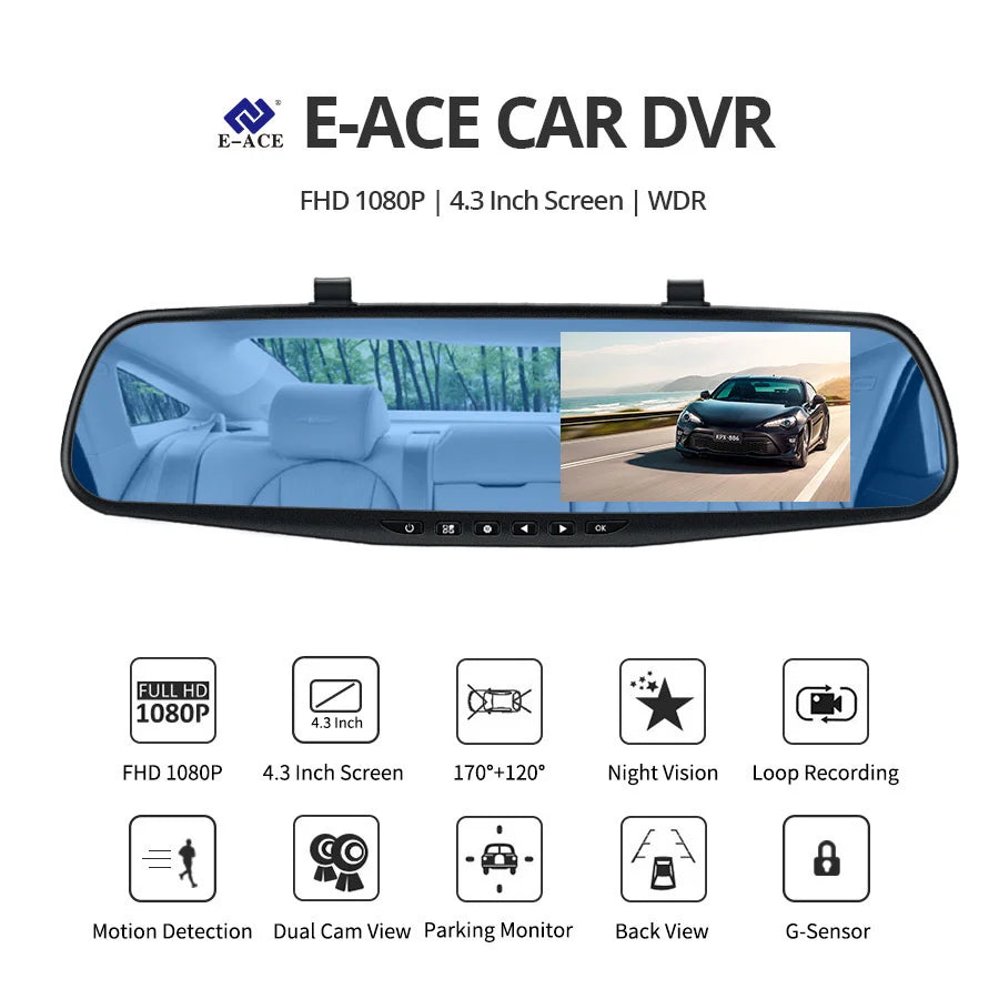 Dash Cam 4.3 Inches, Dual Lens Front and Rear Camera