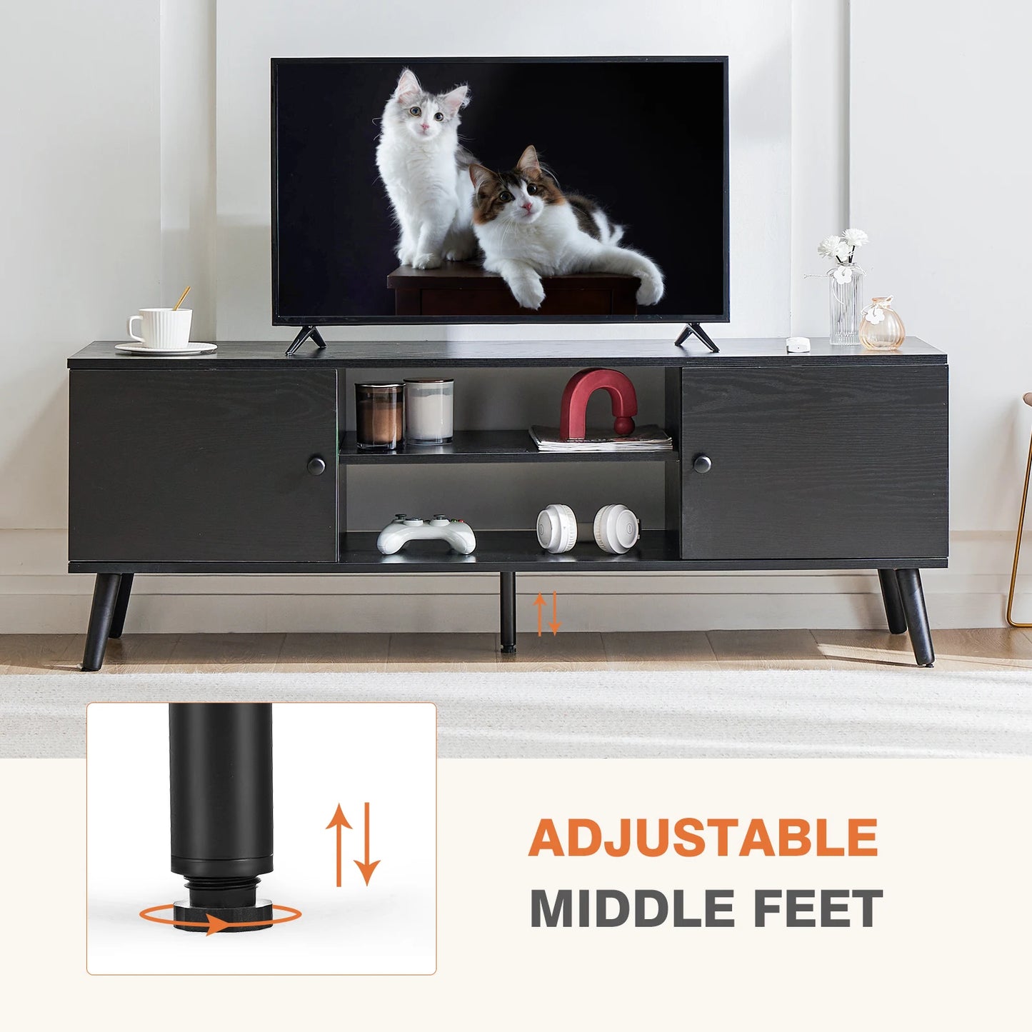 JHK Wooden Tv Stand For Up To 60 Inch For Living Room