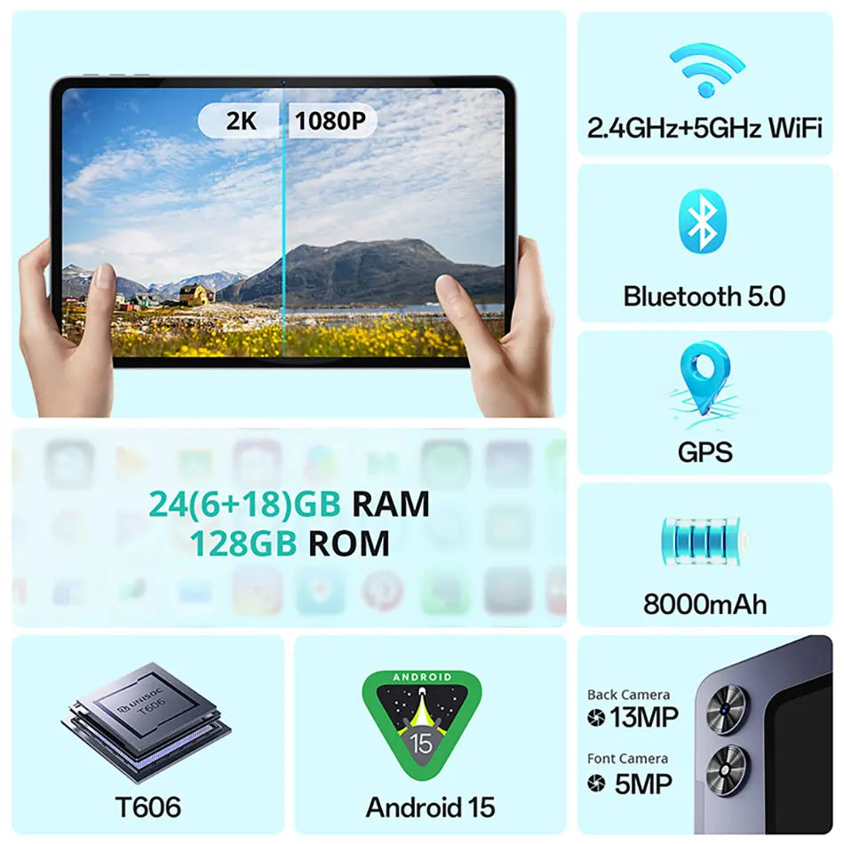 12-inch Tablet, Android 24GB RAM 128GB ROM 2K Display