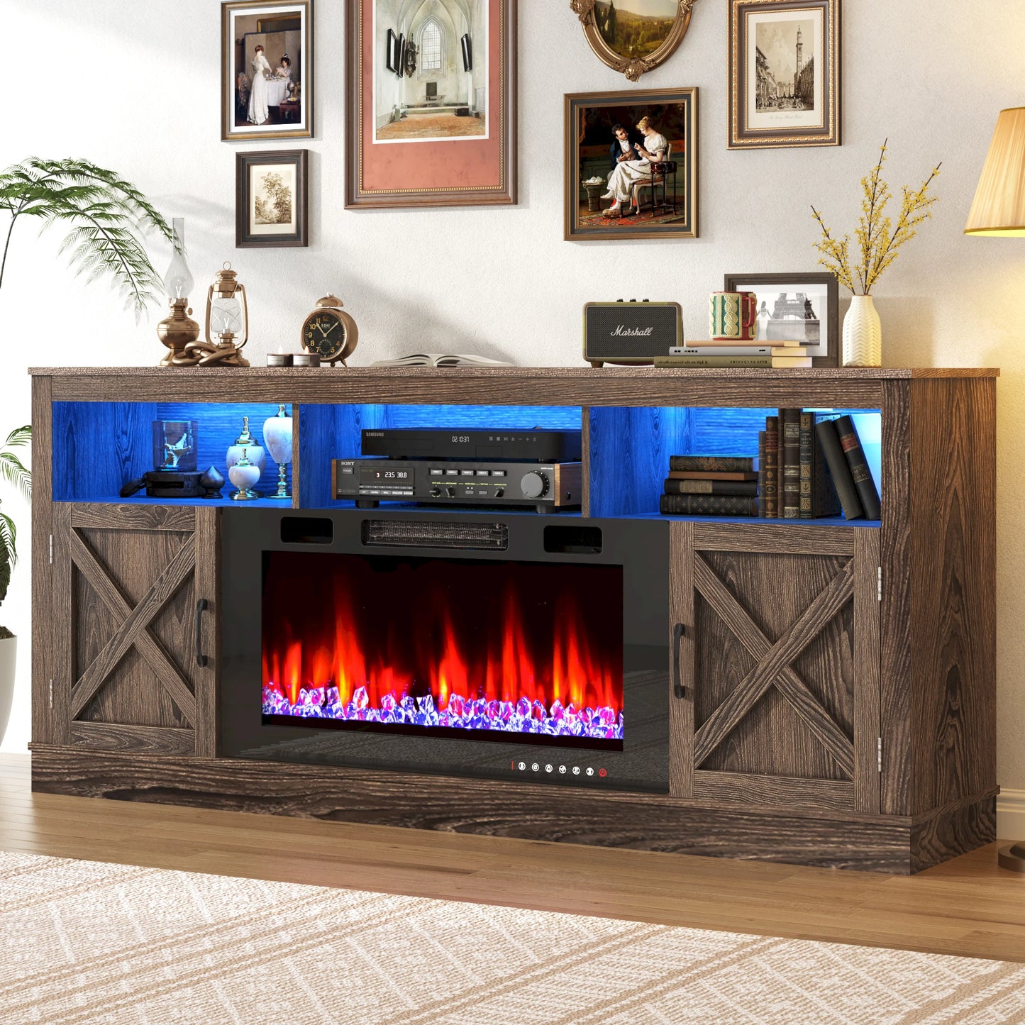 70'' Farmhouse Fireplace TV Stand with Barn Door