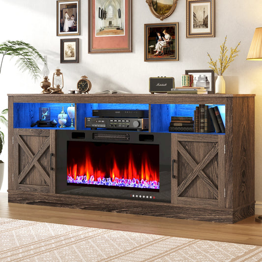 70'' Farmhouse Fireplace TV Stand with Barn Door
