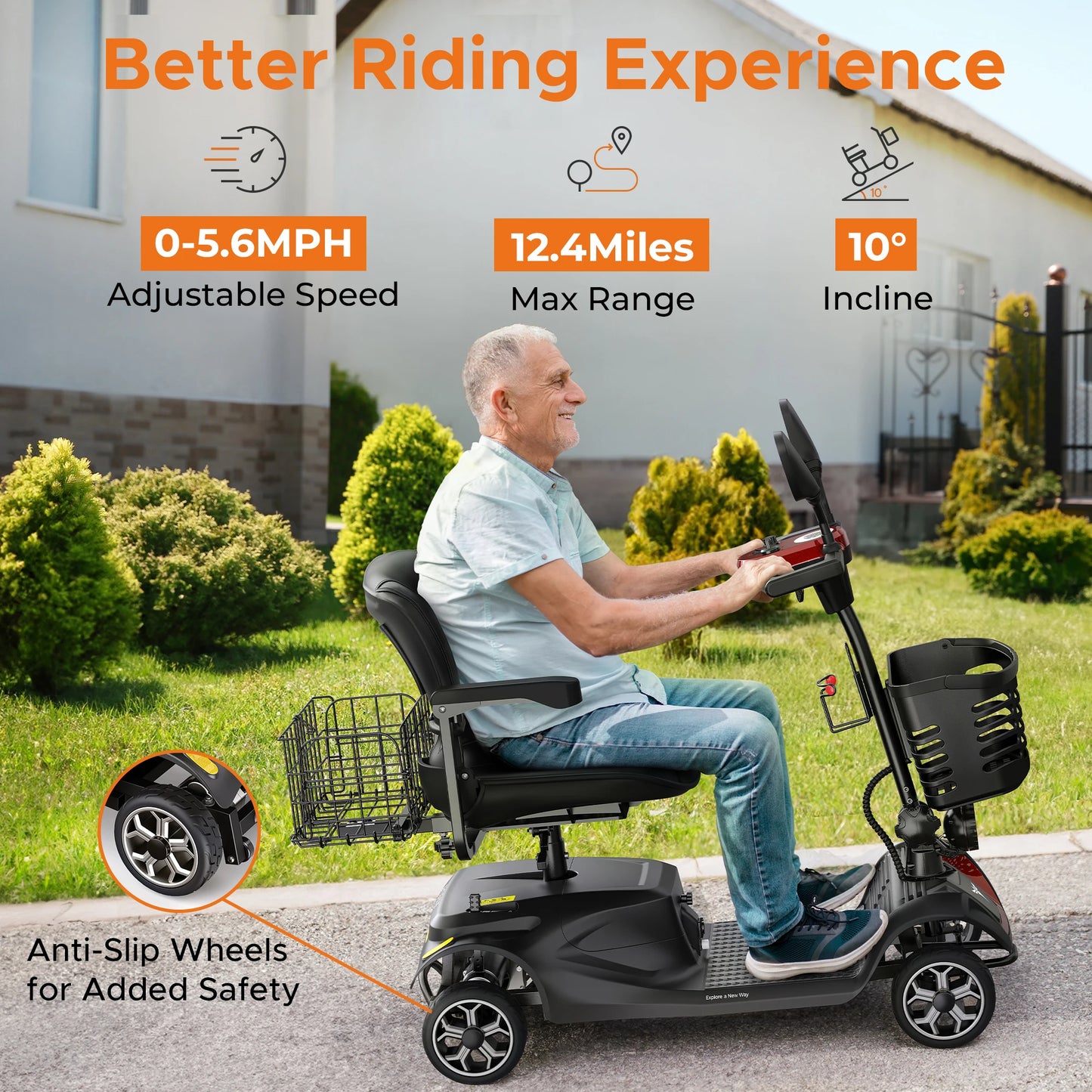 ENGWE 4-Wheel Mobility Scooter Easy Control, Outdoor & Daily Use