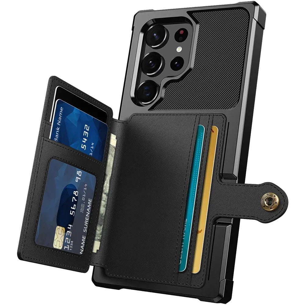 Leather Flip Wallet Cover with Photo Holder Hard Back Cover