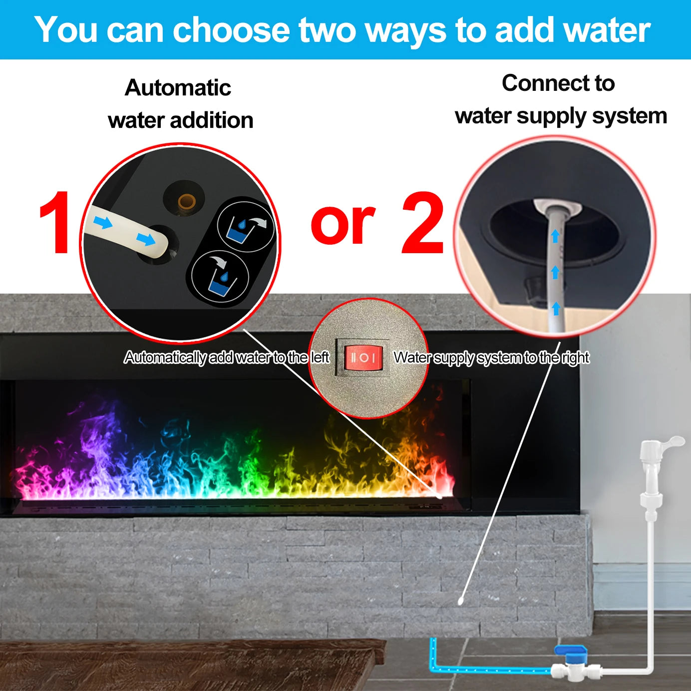 Smart atomization fireplace, 3D multi-color ,water vapor