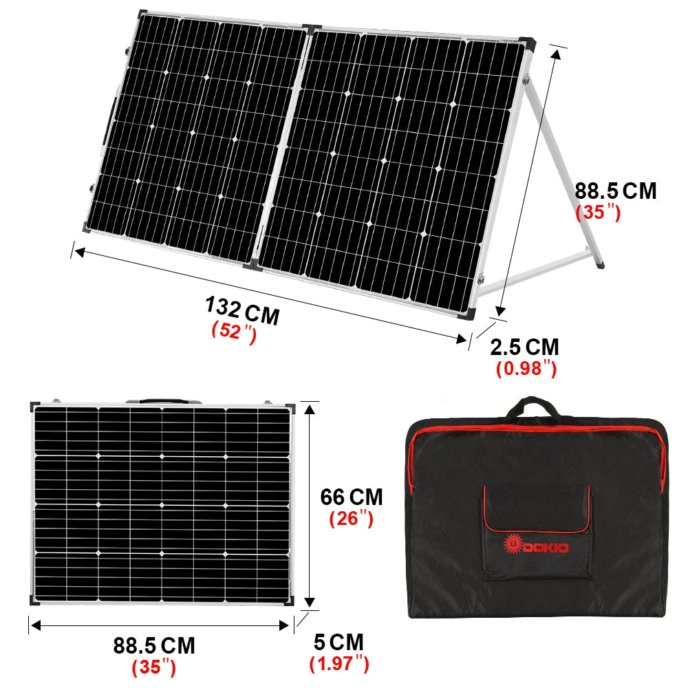 DOKIO 100W/160w/200w 18V Glass Folding Waterproof Solar Panel