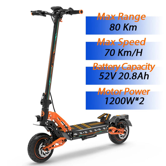 Off-Road  Dual Motor 48V 52V 20.8Ah Electric Scooter 1200W