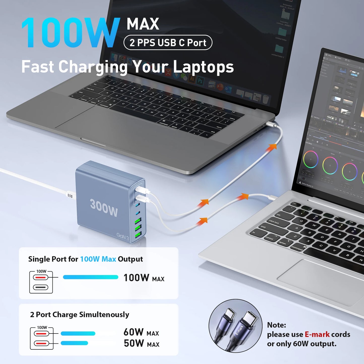 USB C Fast Charger 300 Watt: 7 Port USB Charging Station Hub Brick