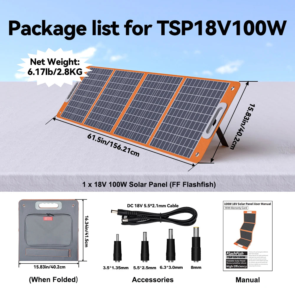 Foldable Solar Panel 100W 18V Outdoor,Solar