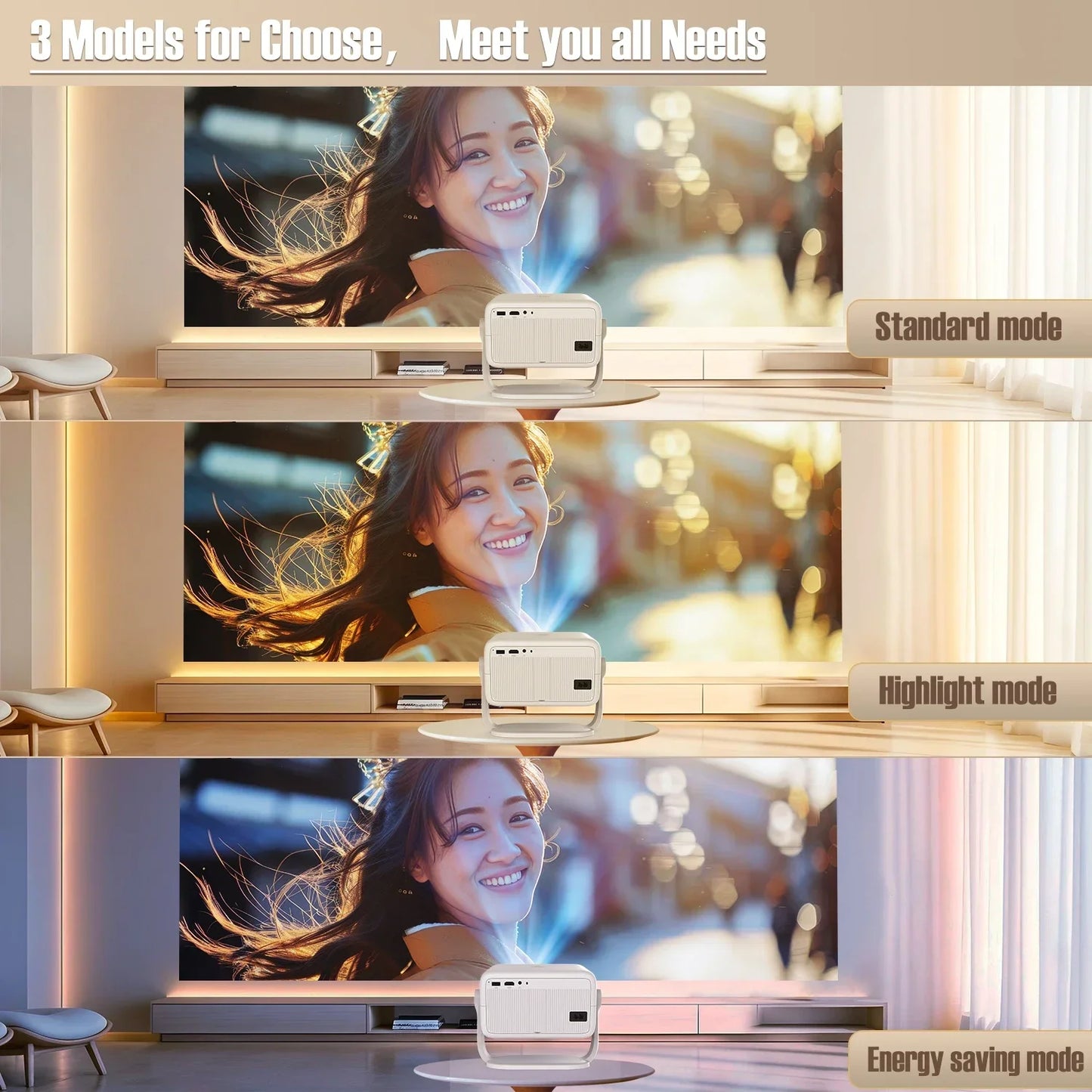 Projector 4K 1080P Auto Focus & Keystone Correction Android11 WIFI6 360° Portable