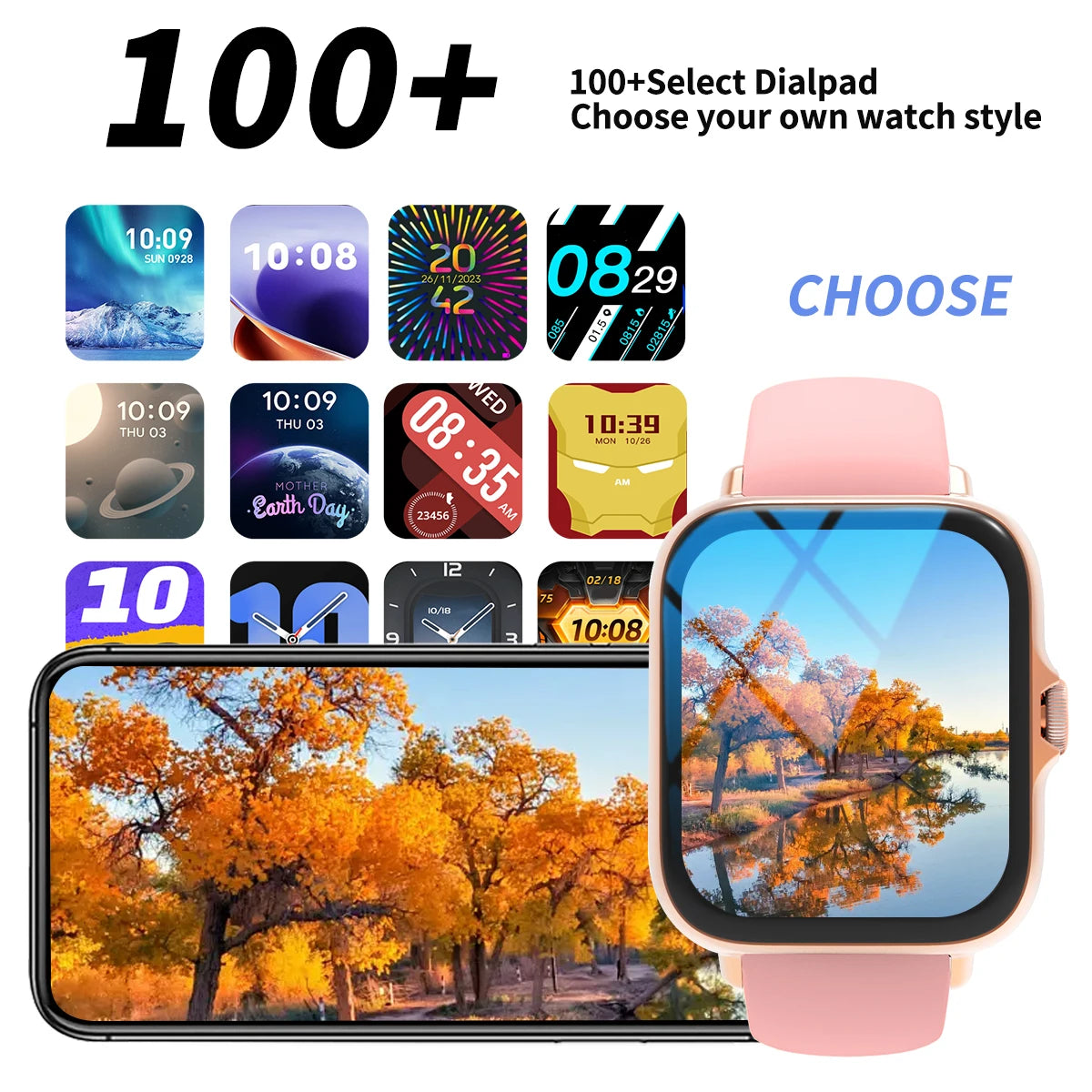 Smart watch with full touch screen, compatible with iPhone/android mo
