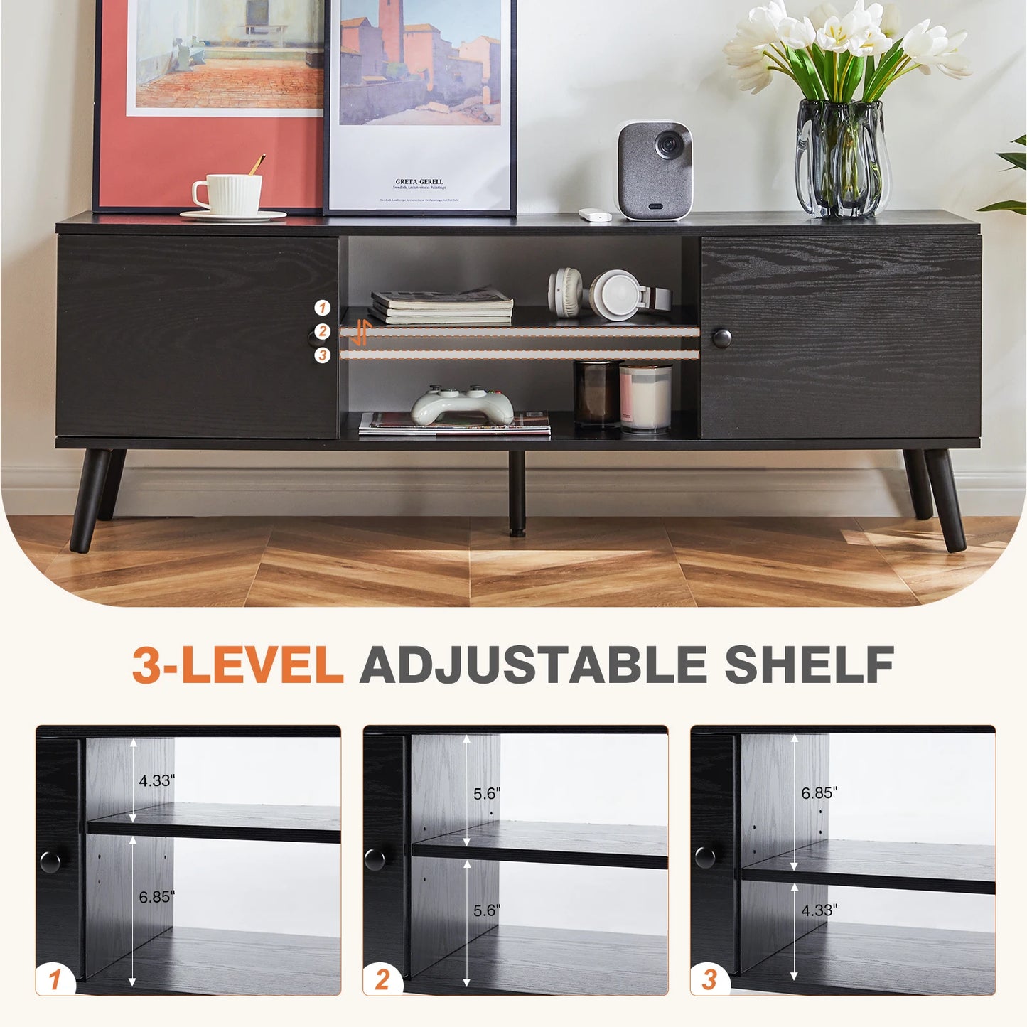 JHK Wooden Tv Stand For Up To 60 Inch For Living Room