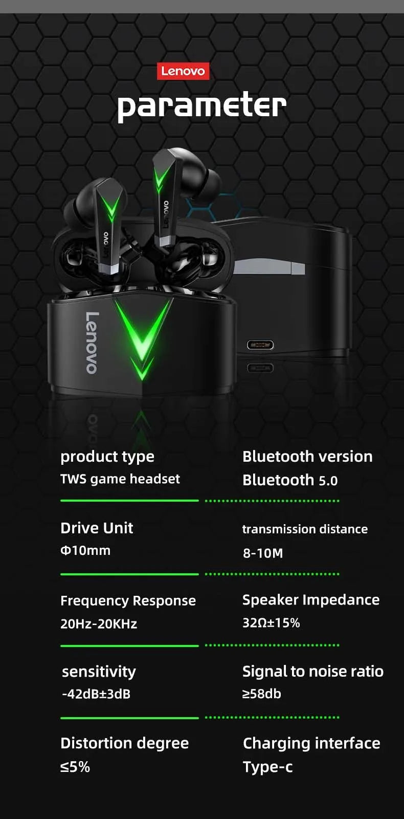 Lenovo LP6 Bluetooth 5.0 Headphones 9D Strong Deep Bass  Earbuds