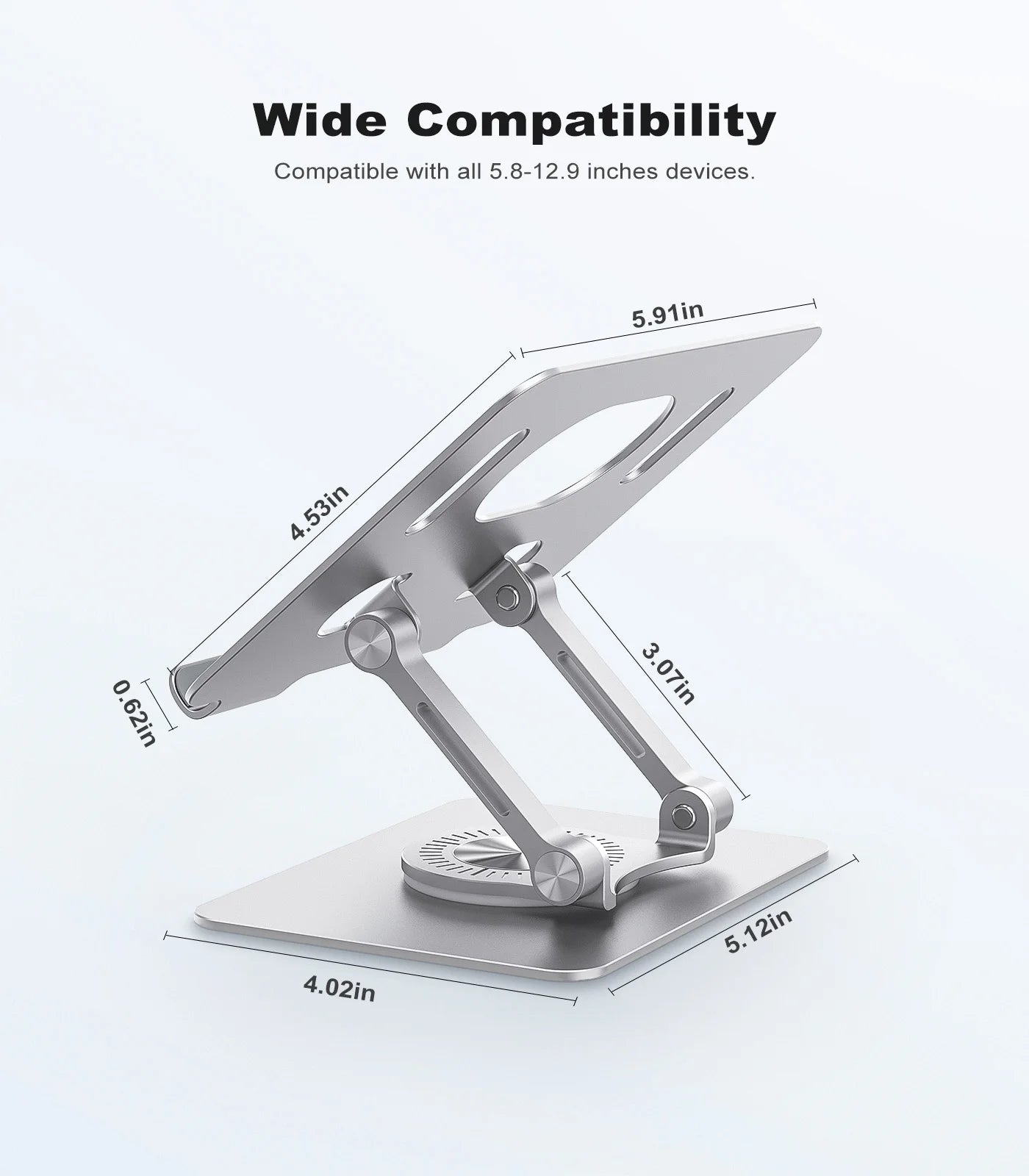 Tablet Stand Adjustable with 360 Swivel Base Aluminum