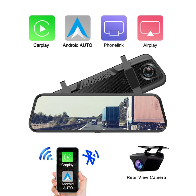 Dash Cam 4K Car Mirror Wireless Carplay & Android Auto