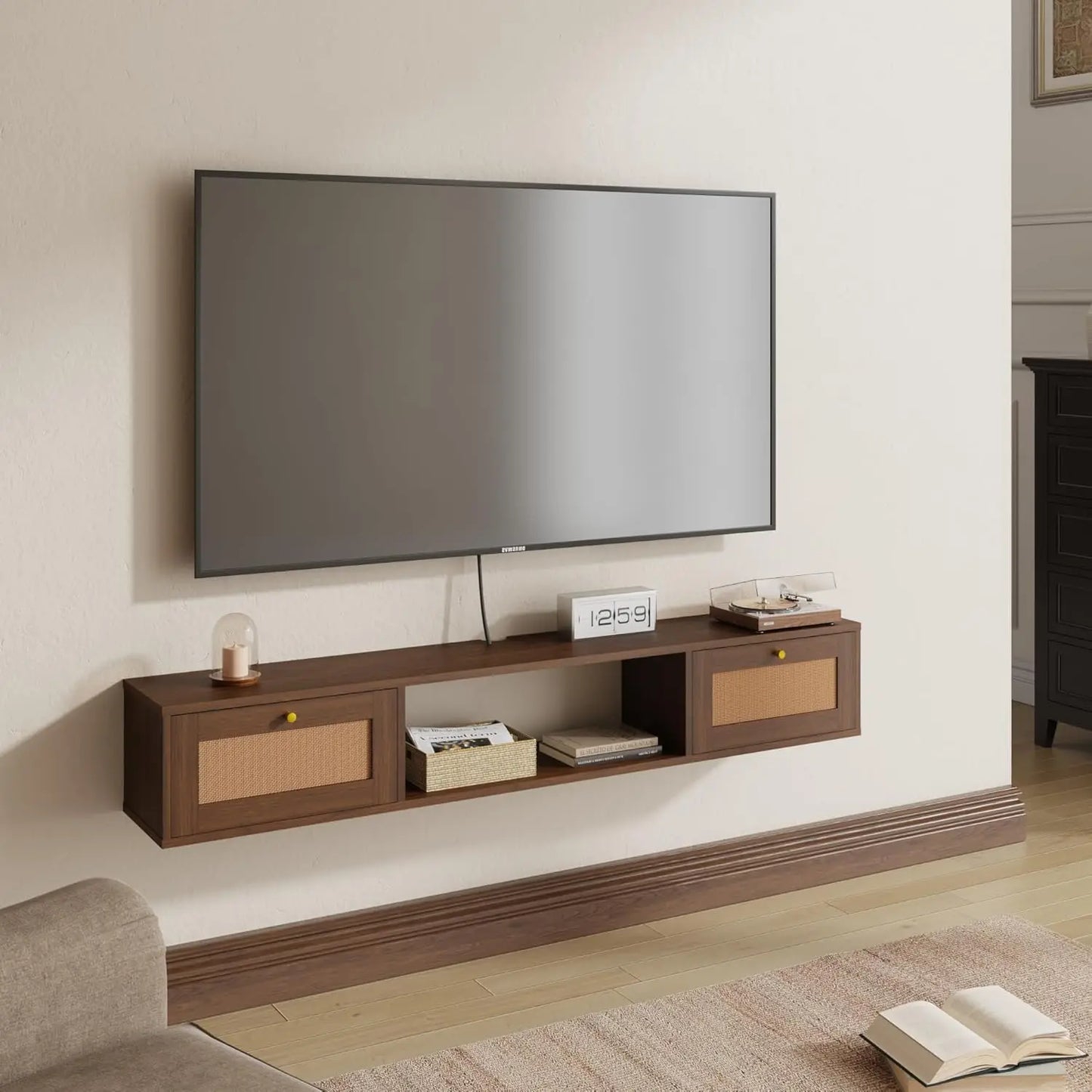 Modern Rattan Floating TV Stand 57 inch