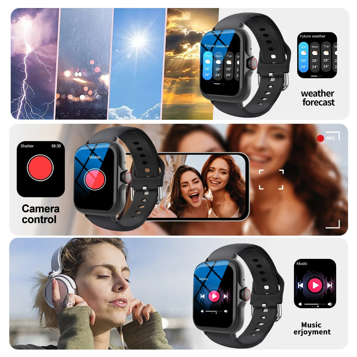 Smart watch, suitable for men and women, custom wallpaper