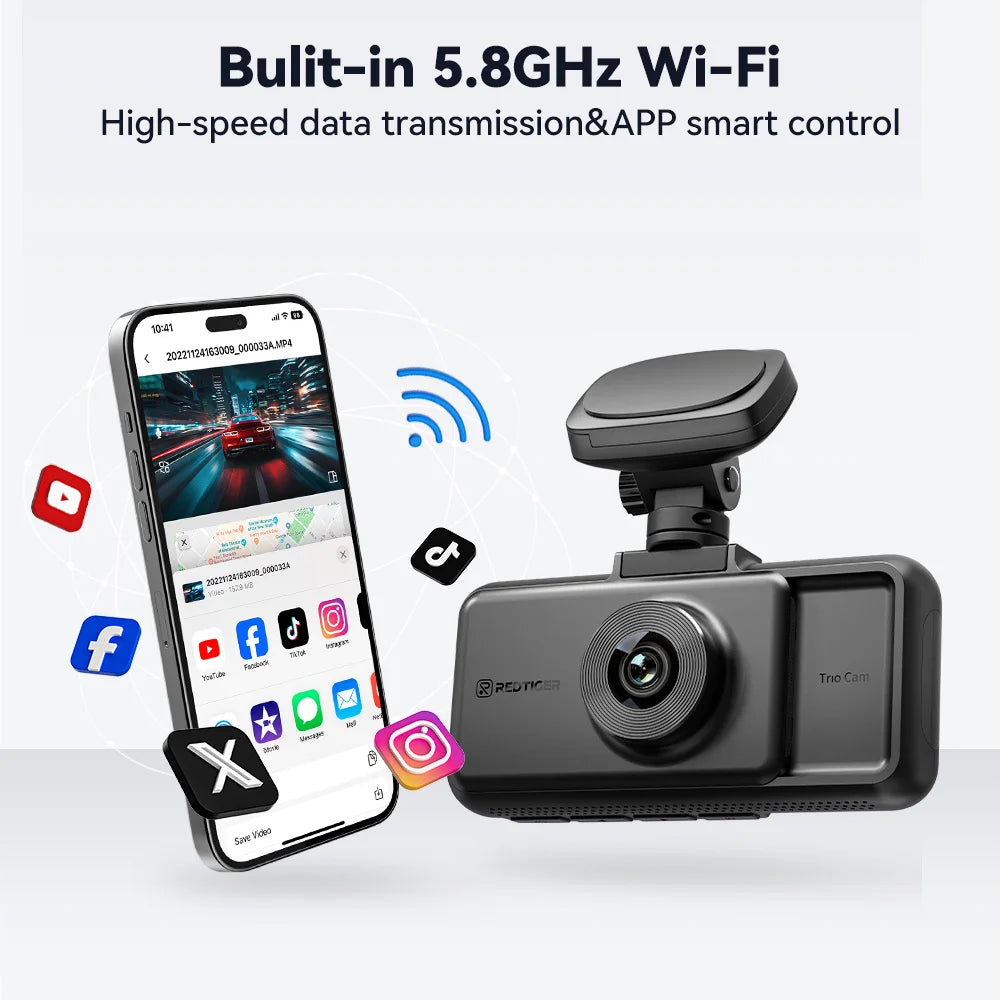 4K Dash Cam Built-in 5.8Ghz WiFi GPS Car DVR Upgrade Night Vision