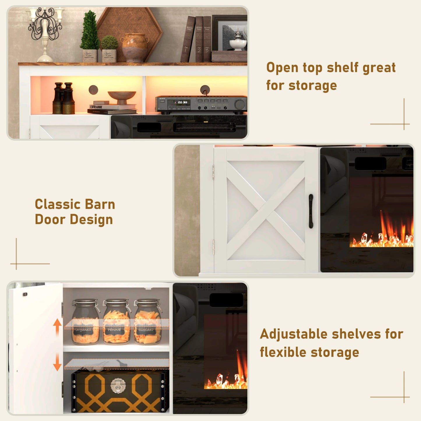 70'' Farmhouse Fireplace TV Stand with Barn Door