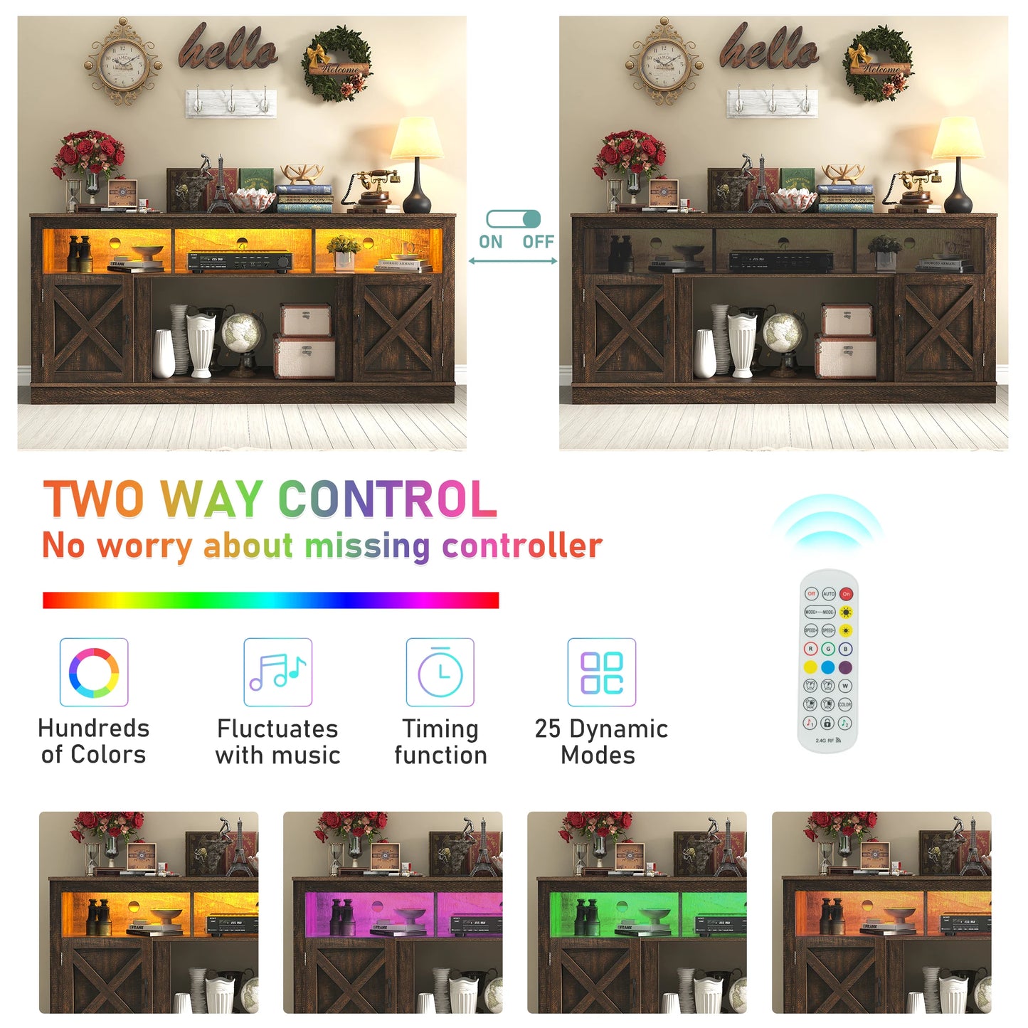 70'' Farmhouse Fireplace TV Stand with Barn Door