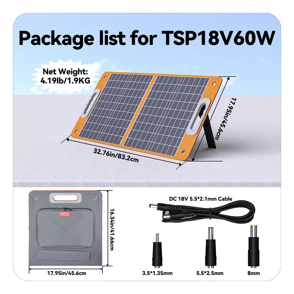 Solar Panel 60W Solar Charger Foldable USB 18V DC Solar Cell