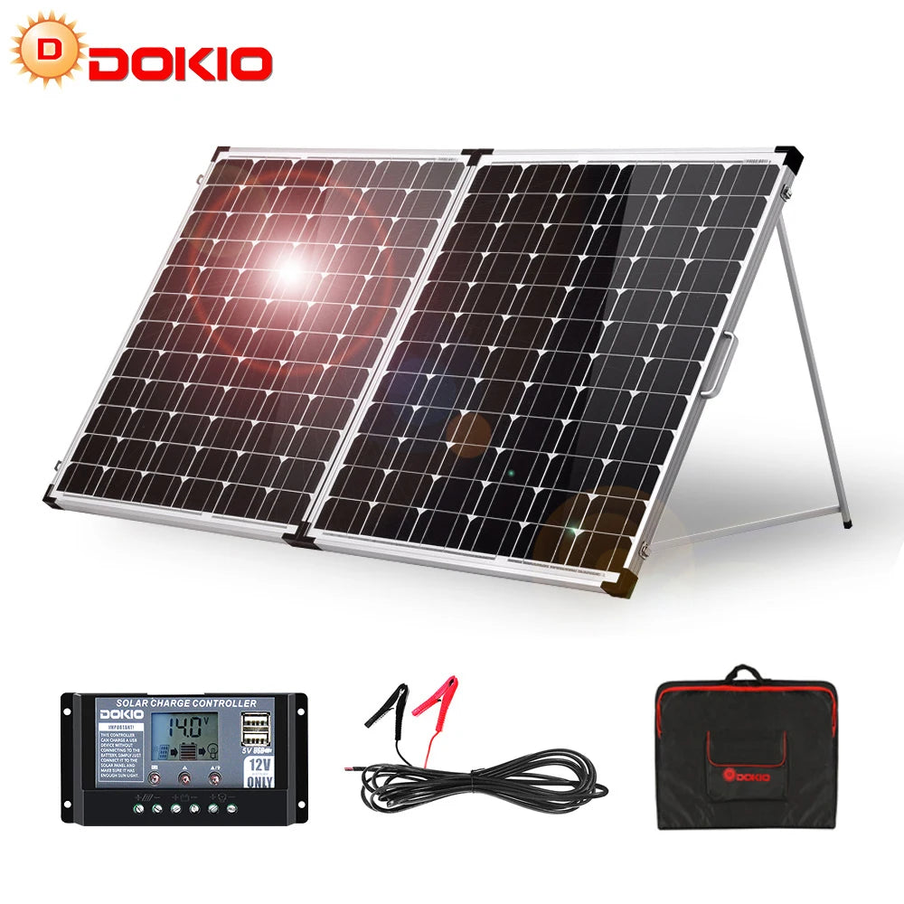 DOKIO 100W/160w/200w 18V Glass Folding Waterproof Solar Panel